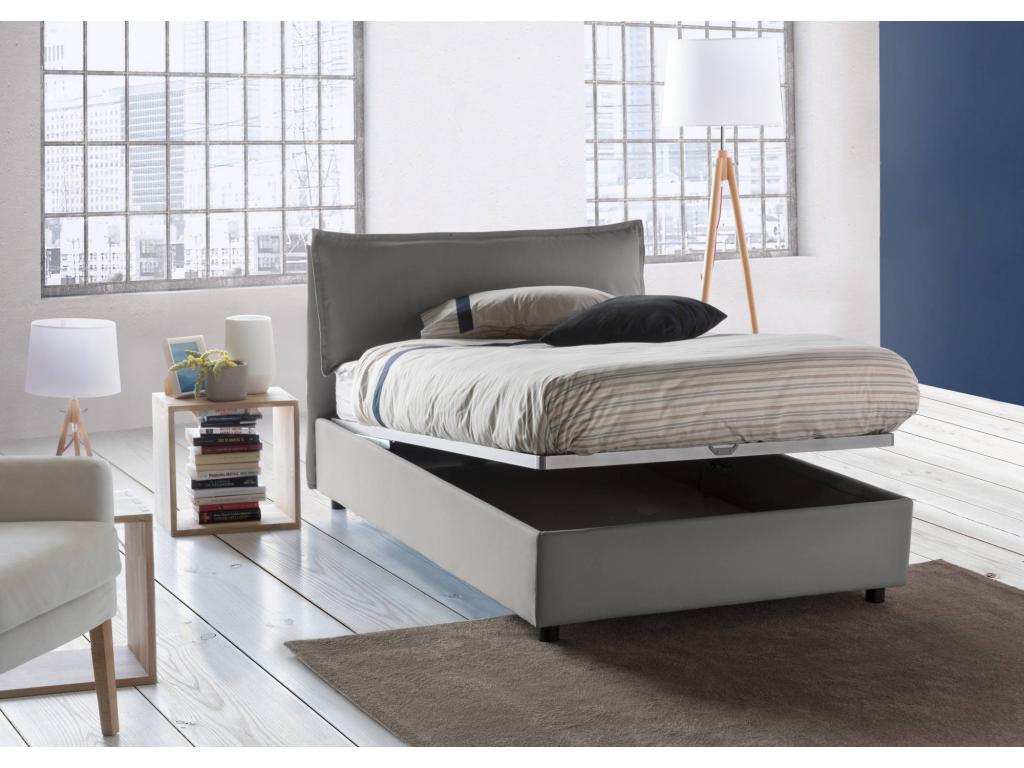 Lit double Artigeo Lit coffre avec revêtement en tissu Made in Italy Ouverture frontale adapté pour matelas 120x190 cm Gris TXGF75516