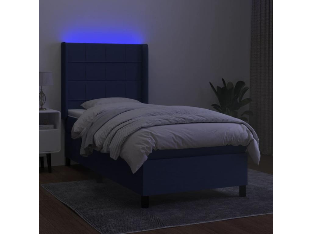 Sommier à Artigeo de lit matelas et LED Bleu 90x190 cm Tissu HCNE81817