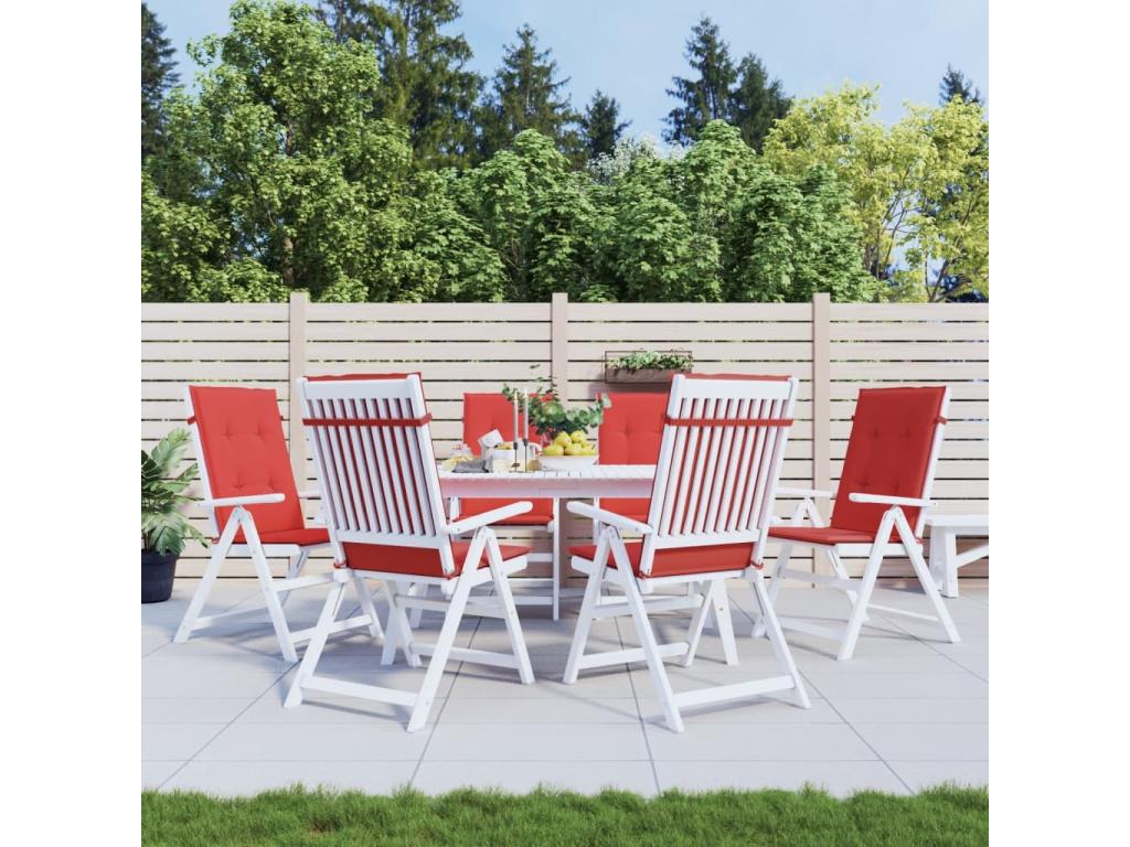 Coussins de chaise de jardin dossier haut lot de 6 tissu rouge SQMR32243