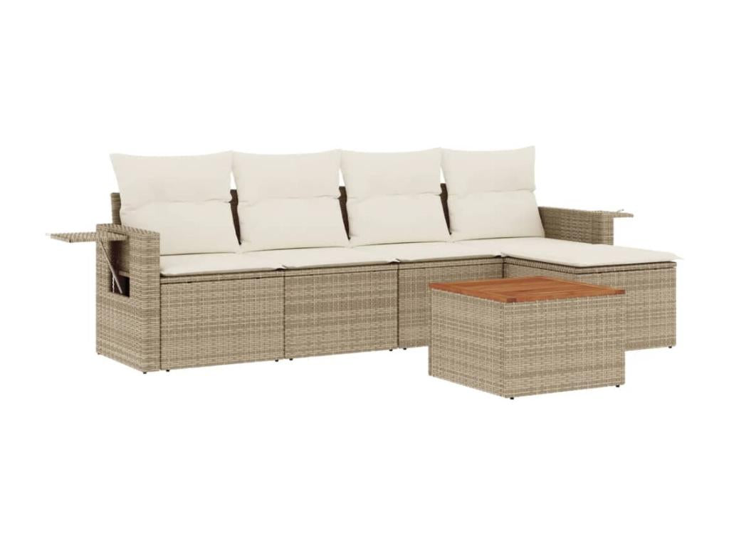 Salon de jardin avec coussins 6 pièces beige résine tressée LXHD53490