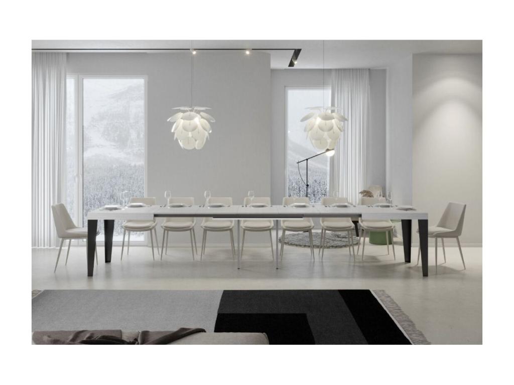 Table rectangulaire extensible 6 à 18 places L 130 à 390cm blanc et pieds métal anthracite Cosymeub KQDD34143