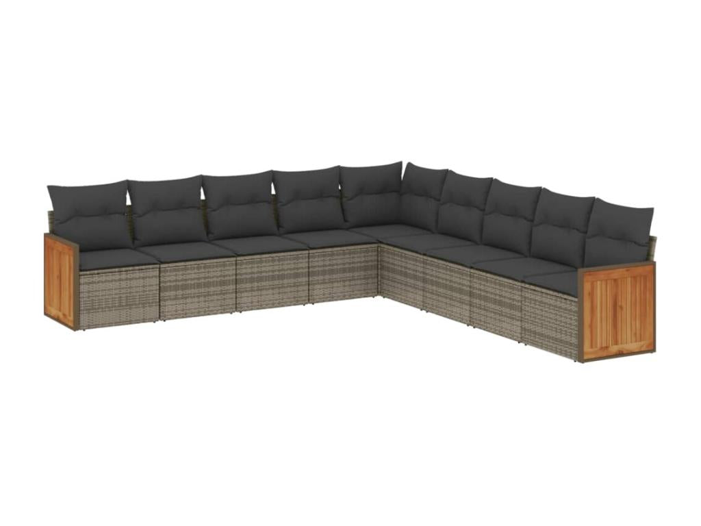 Salon de jardin 9 pcs avec coussins gris résine tressée HEYW98477