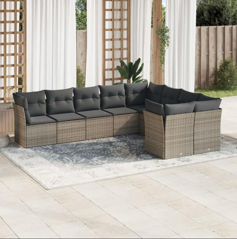 Salon de jardin 9 pièces avec coussins gris résine tressée WEIG96554