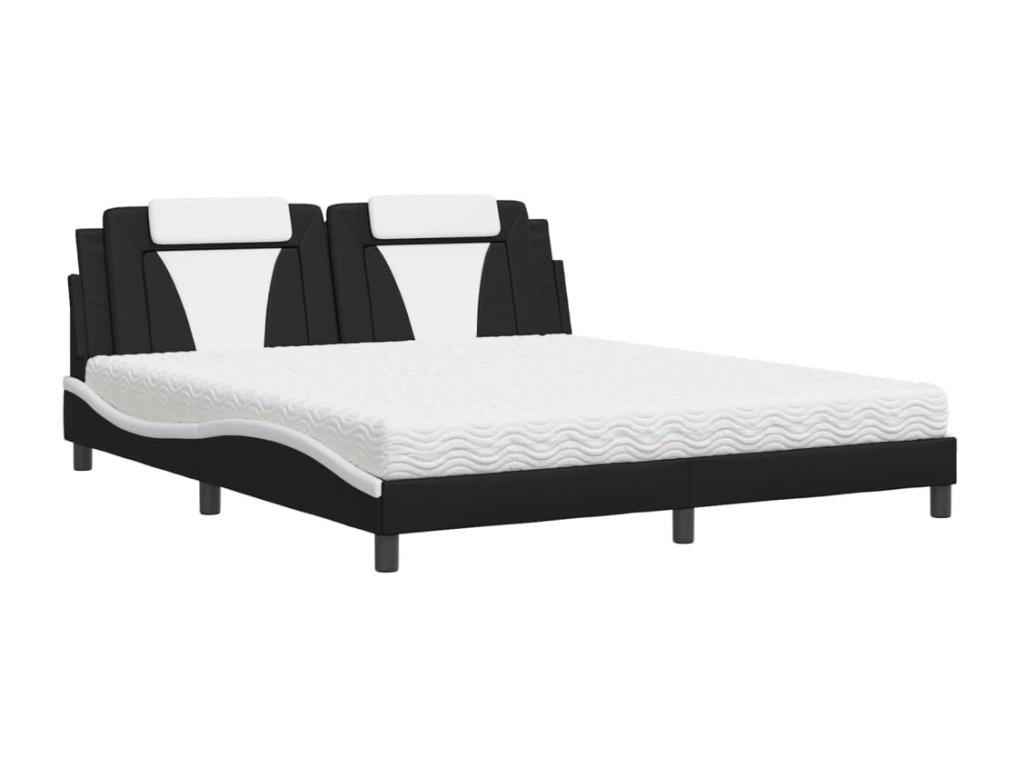 Lit avec matelas noir et blanc 180x200 cm similicuir QMSJ52607