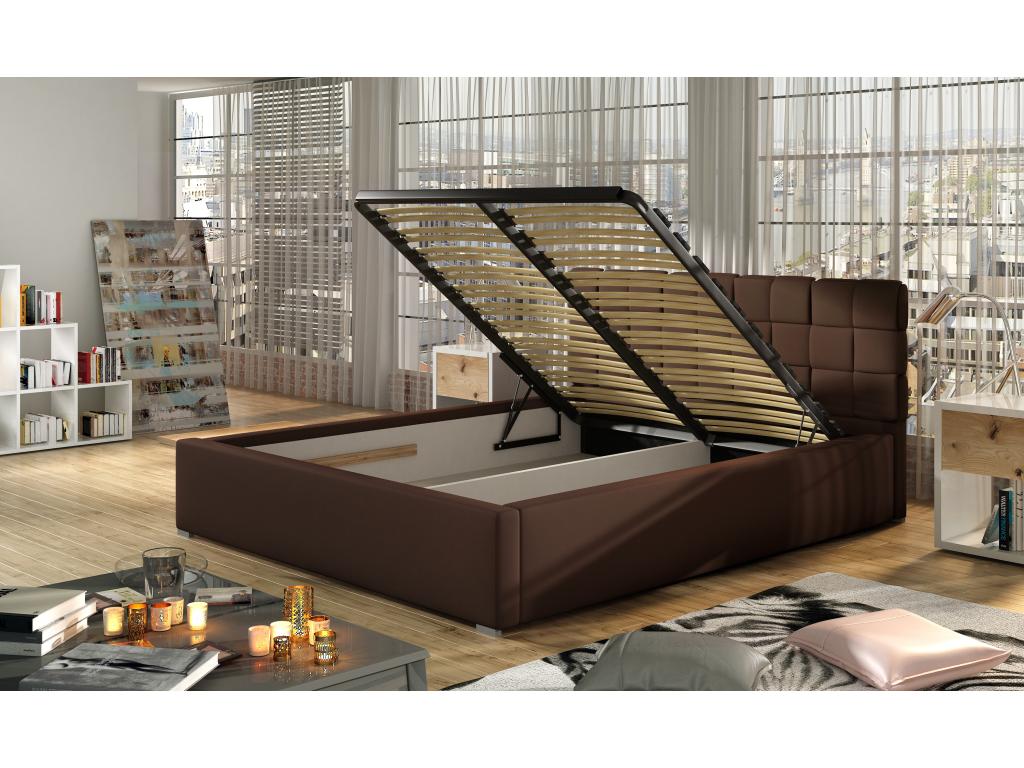 Lit avec coffre de rangement 200x200 velours capitonné bordeaux Chezlova JRAM37806