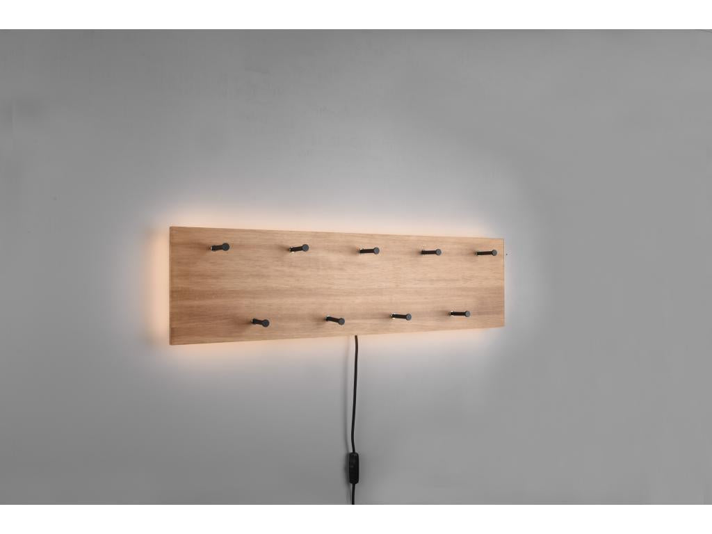 Cosymeub - Panneau d´accrochage mural avec crochets et bande LED - Naturel/Noir - 75x20x9.2cm GRZW00149