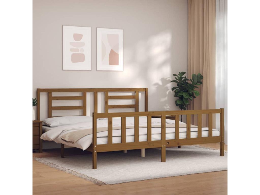 Cadre de lit sans matelas marron miel 200x200cm bois pin massif AWIR87073