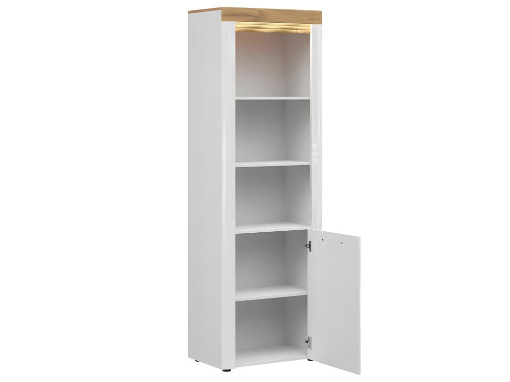Bibliothèque 1 porte avec LED Cosymeub Blanc et Bois PCGB21691