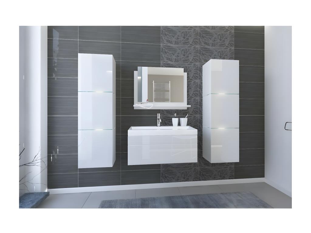 Ensemble meubles de salle de bain blanc collection Artigeo- 2 Colonnes meuble sous vasque vasque 80cm miroir siphon et leds. XNCU45789