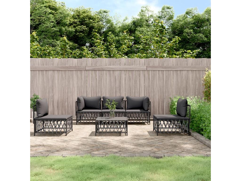 Salon de jardin avec coussins 6 pcs anthracite acier CFJA51753