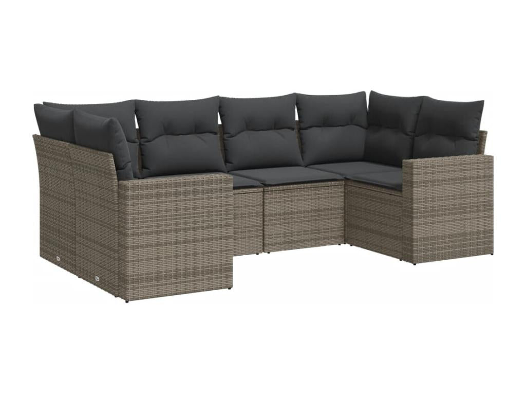 Salon de jardin 6 pcs avec coussins gris résine tressée VEER92106
