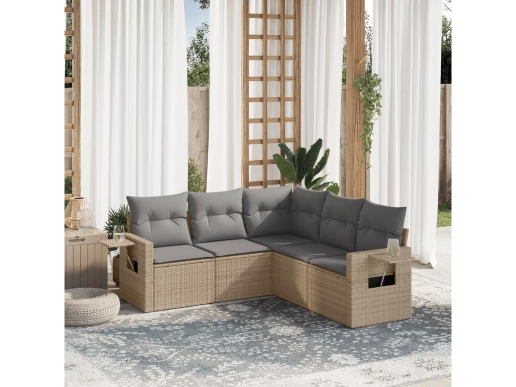 Salon de jardin avec coussins 5 pcs beige résine tressée WRSG82830