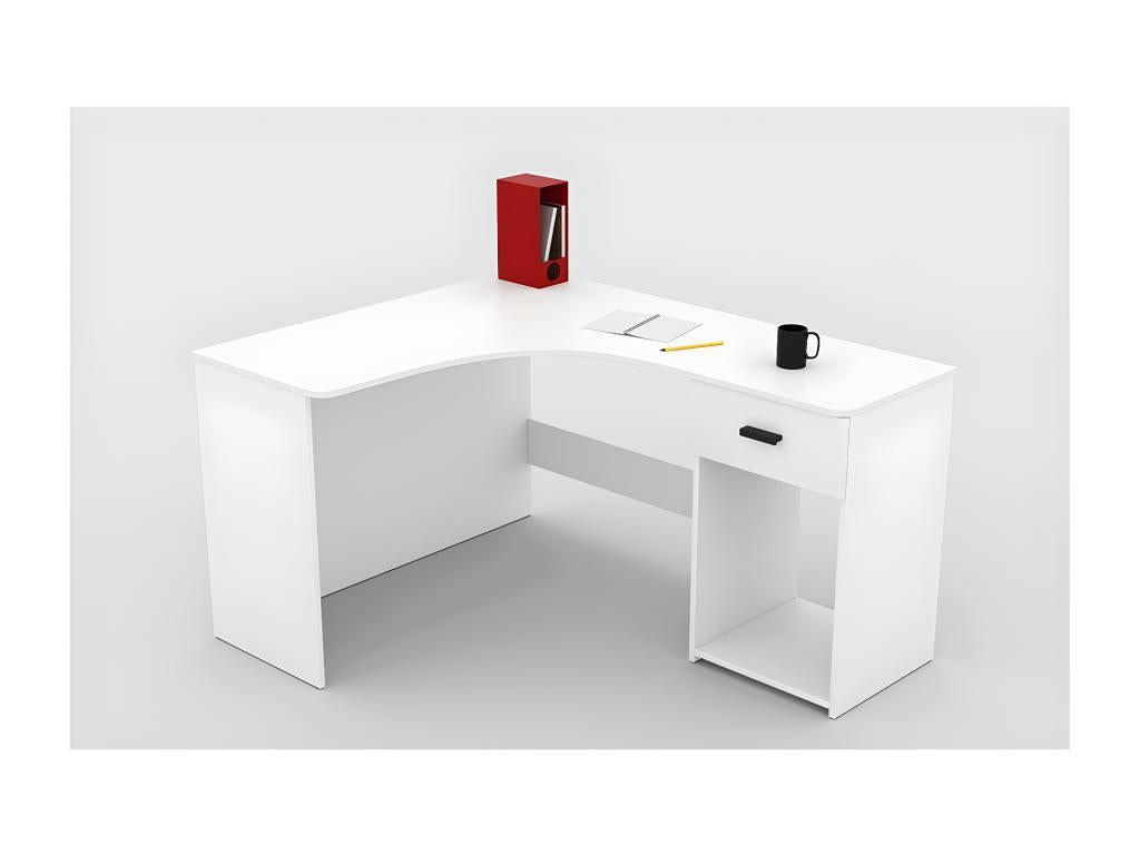 Bureau d'angle design avec nombreux rangements collection Artigeo coloris blanc. PAJZ16020