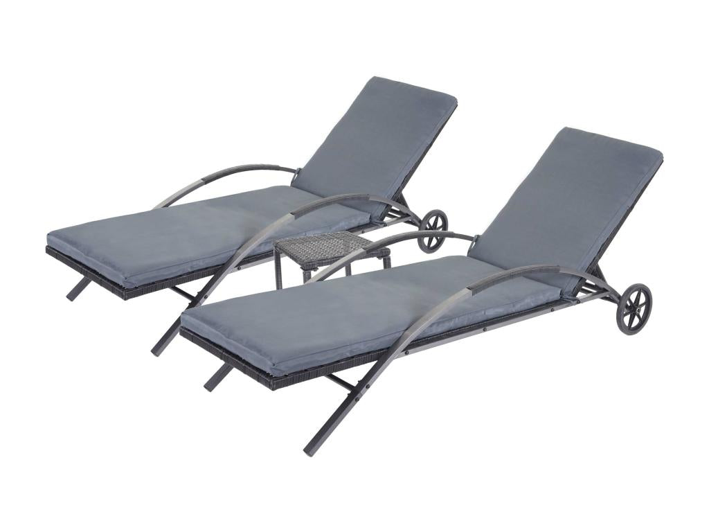 2x Chaises longues Artigeo-E27 en polyrotin - noir coussins gris foncé YVVQ23270