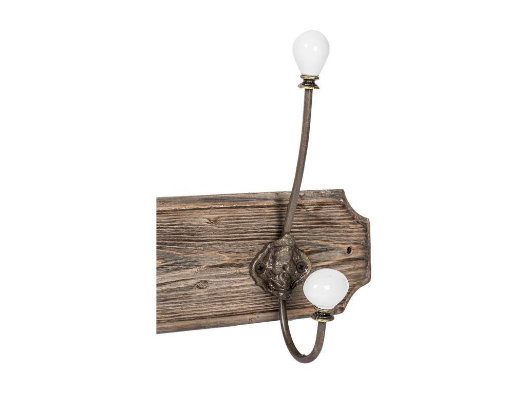 Cintre mural avec 4 crochets 65x21 cm - Bois massif porcelaine fer forgé à la main - Cintre pour peignoir de salle de bain avec crochets FUND62358