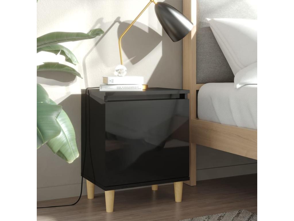 Table de chevet avec pieds en bois Noir brillant 40x30x50 cm KJUY52473
