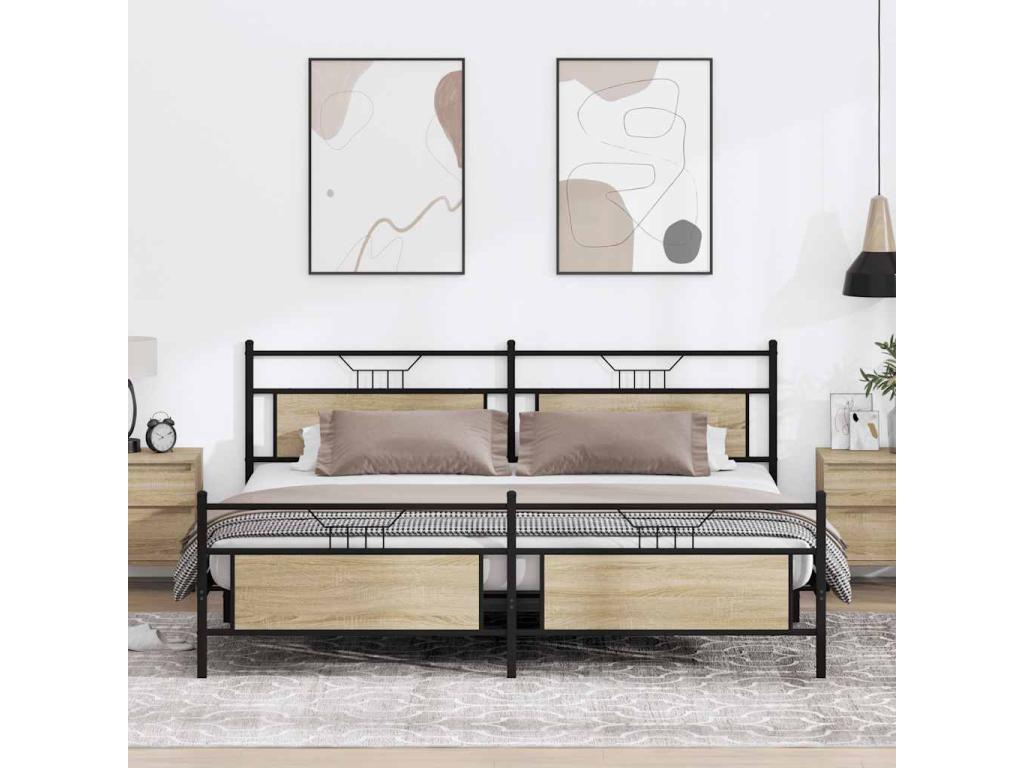 Cadre de lit en métal sans matelas chêne Cosymeub 200x200 cm ARHM55118