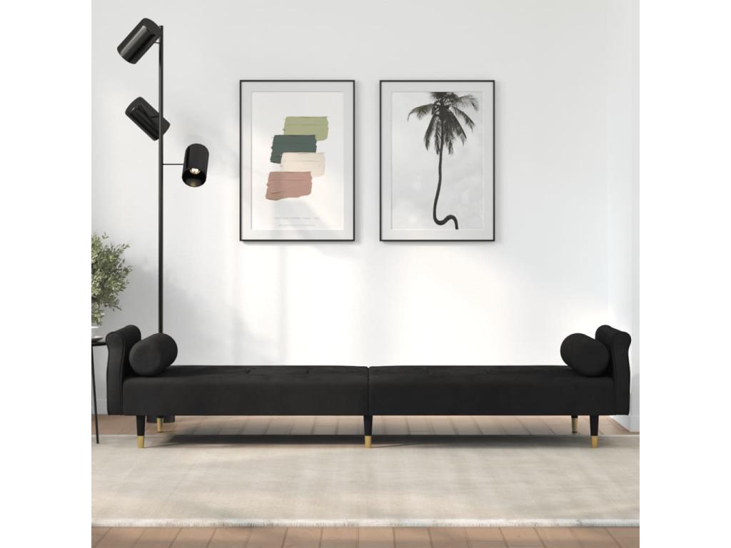 Canapé-lit avec coussins noir velours BKED85567