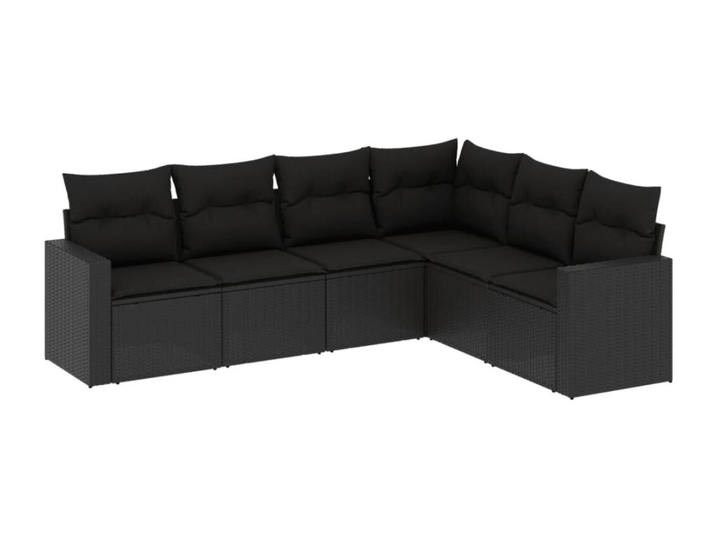 Salon de jardin 6 pcs avec coussins noir résine tressée PHIH66908