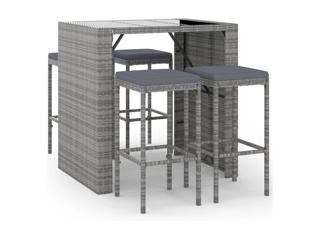 Ensemble de bar de jardin 5 pièces avec coussins gris poly rotin DZVV40526