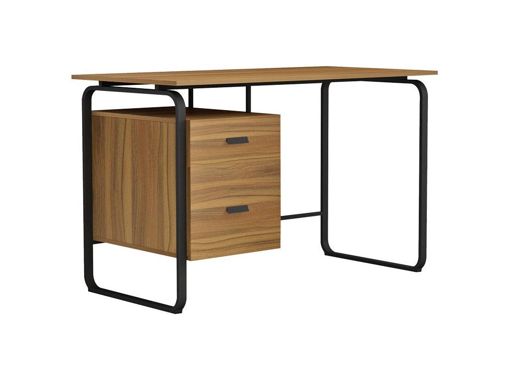 bureau 2 tiroirs Cosymeub mélaminé noyer-noir120x75x75 cm YYDZ35128