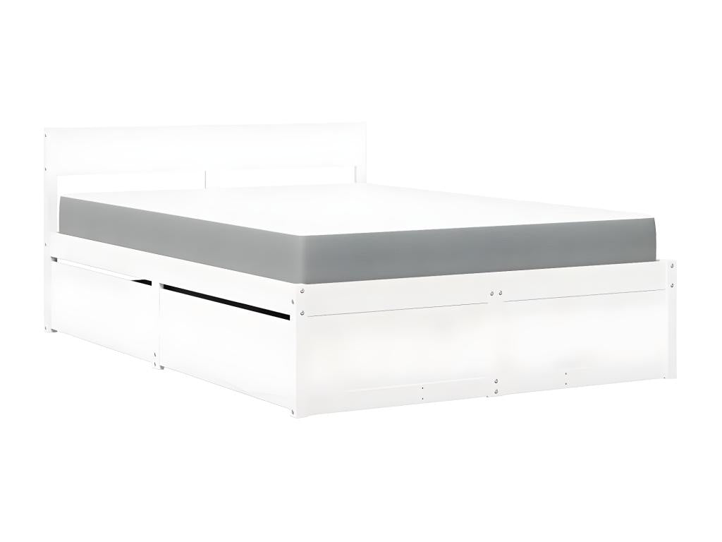 Lit avec tiroirs et matelas blanc 140x190 cm bois massif de pin STLQ78919