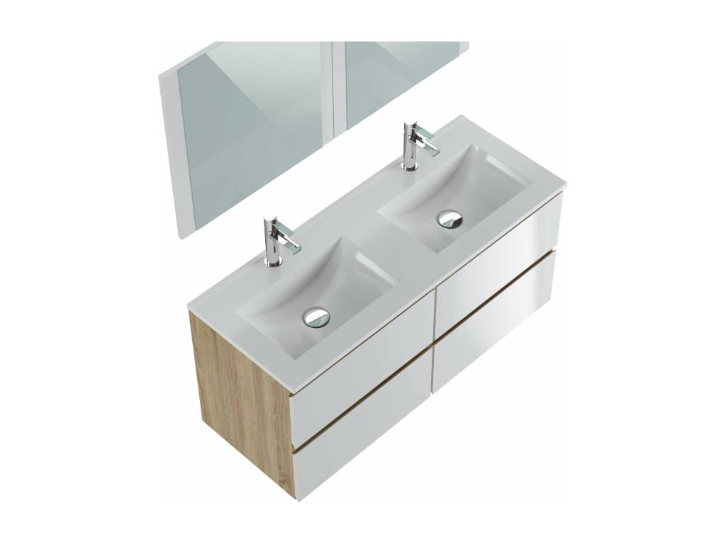 Meuble de salle de bain Artigeo 4 tiroirs 120 cm chêne et blanc T-Artigeo Inclus lavabo et miroir NRTT73209