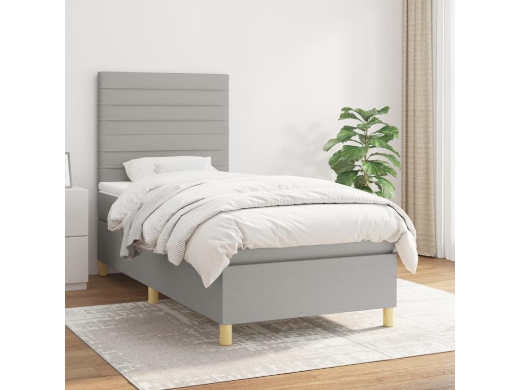 Lit à sommier tapissier avec matelas Gris clair 90x200 cm Tissu RHTH26964
