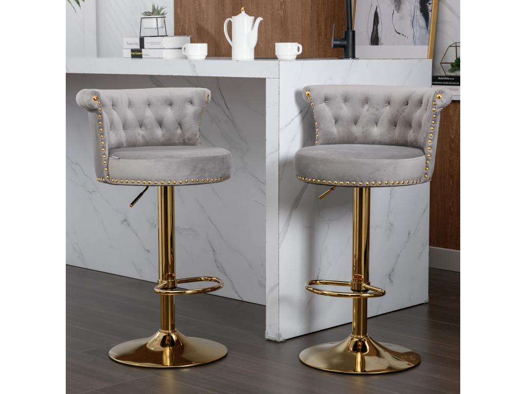 Tabourets de bar pivotants, chaises de comptoir réglables avec repose-pieds pour la cuisine la salle à manger gris 2PC-SET GAAS75551