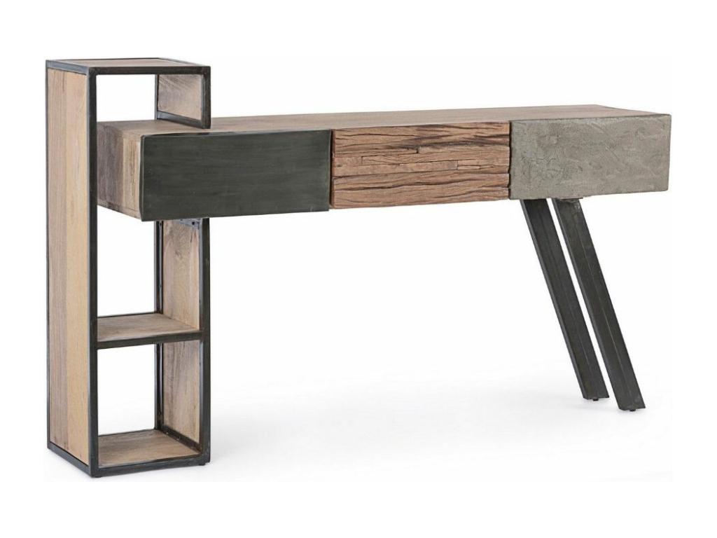 Console 3 tiroirs industrielle bois de manguier recyclé et acier noir Cosymeub 160cm CCME73852
