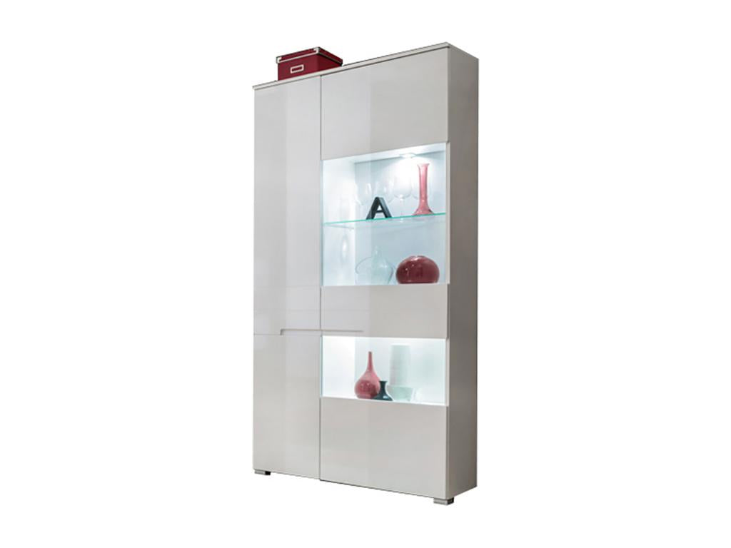 Armoire Vitrine LED bibliothèque 90 cm commode SENCIA Blanc Laqué SCFR75089