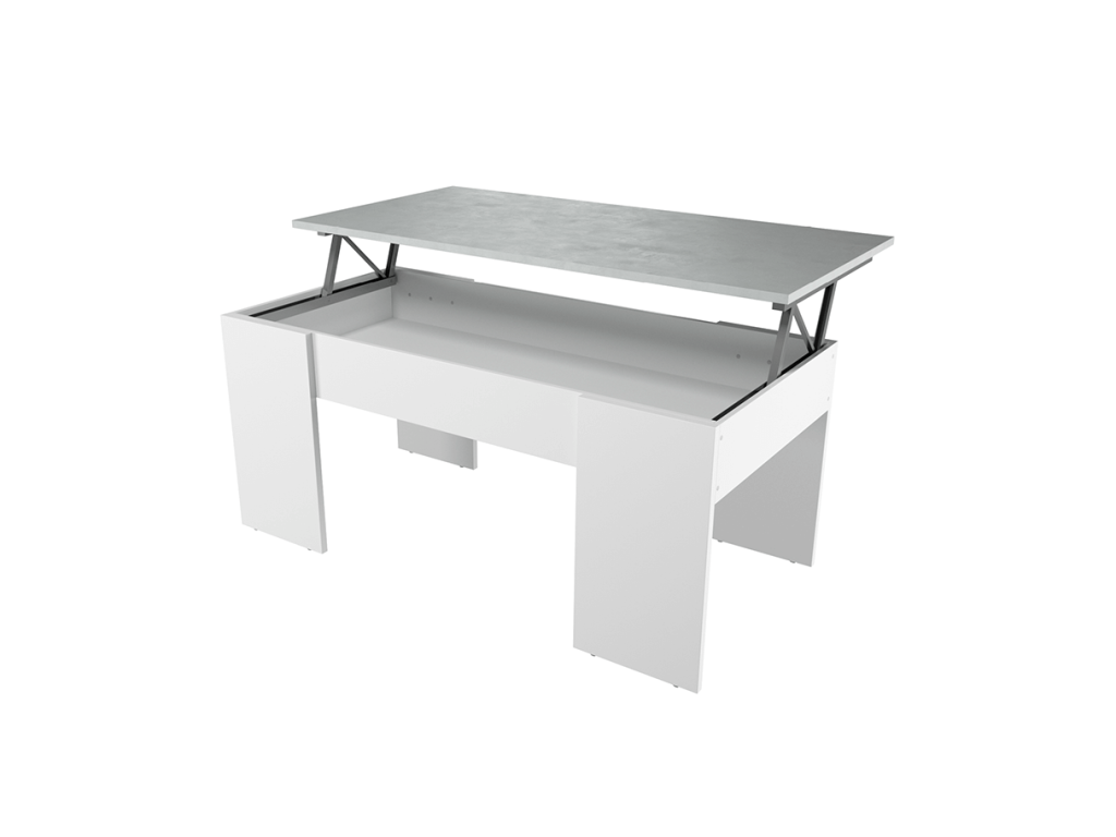 Table basse Artigeo avec plateau relevable et rangement - Blanc et Béton POTI69463