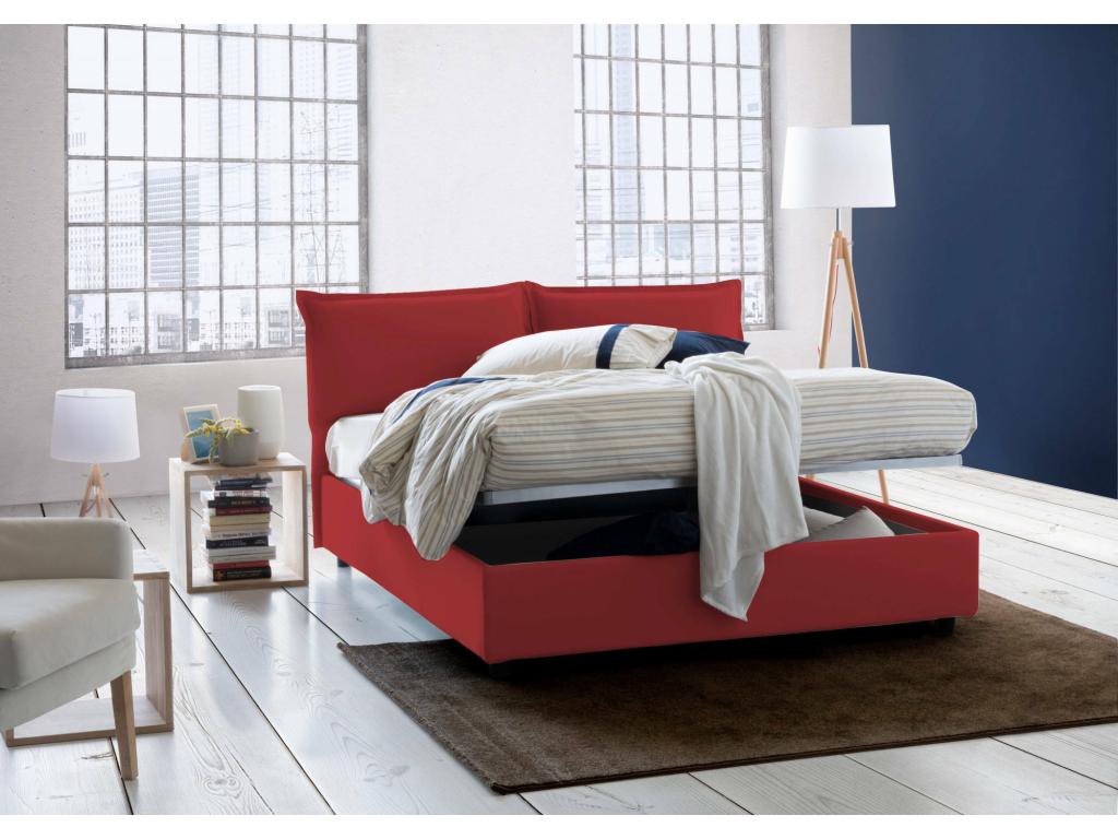 Lit double Artigeo Lit coffre avec revêtement en tissu Made in Italy Ouverture frontale avec matelas 160x200 cm inclus Rouge CUDK21880