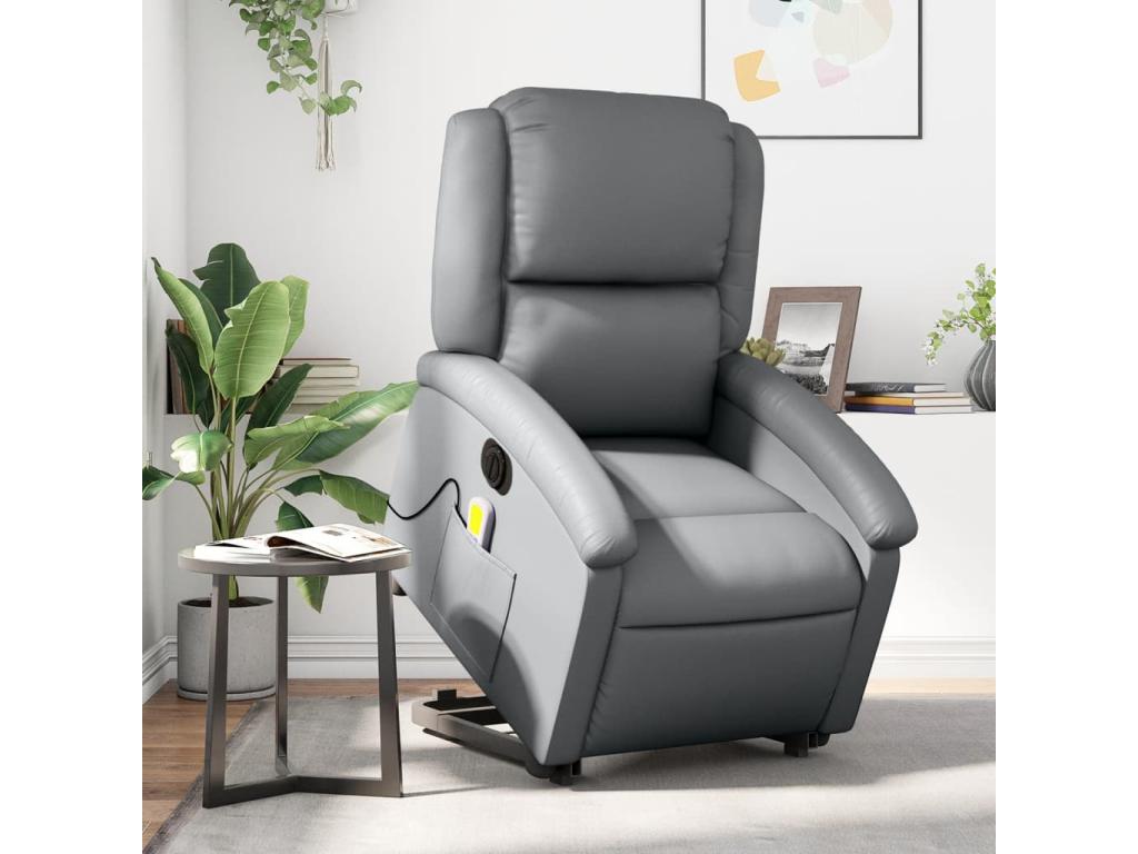Fauteuil inclinable massant électrique gris similicuir USRG31881