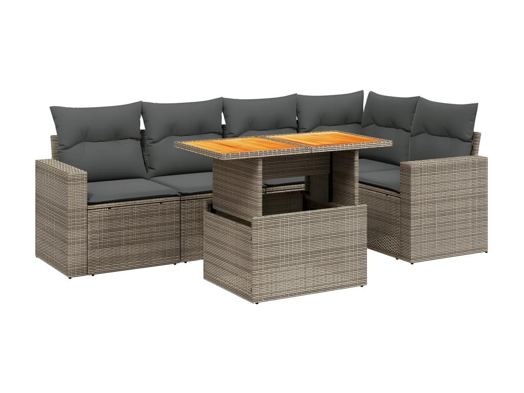 Salon de jardin 6 pcs avec coussins gris résine tressée YBKZ74027
