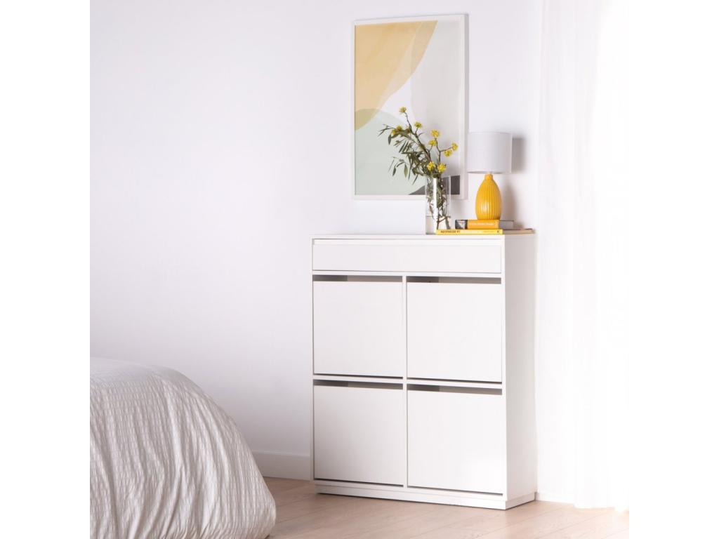 Armoire à chaussures double en laqué blanco 88x103 cm-Cosymeub SHHM36690