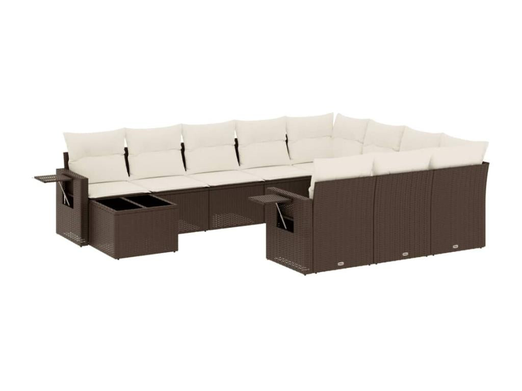 Salon de jardin et coussins 11 pièces marron résine tressée JVHK36399