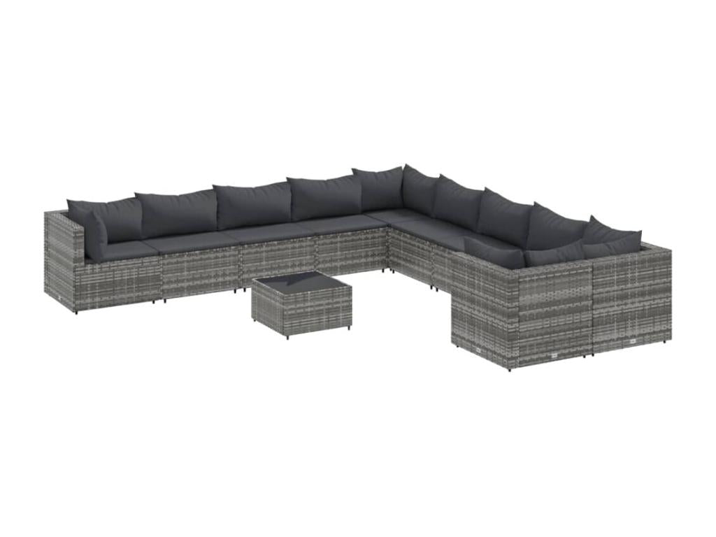 Salon de jardin 11 pièces avec coussins gris résine tressée SMTE90802