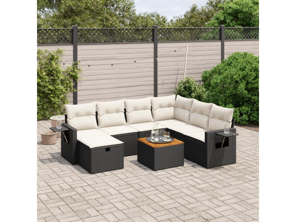 Salon de jardin 8 pièces avec coussins noir résine tressée YZKB82869