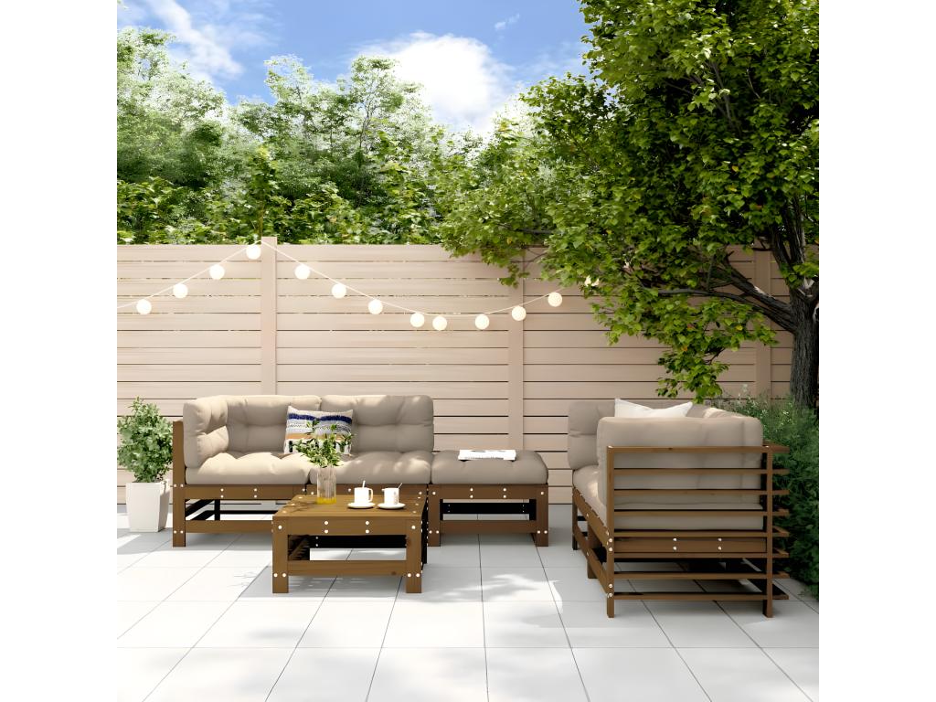 Salon de jardin 6 pcs Marron miel Bois de pin massif GVNE13117