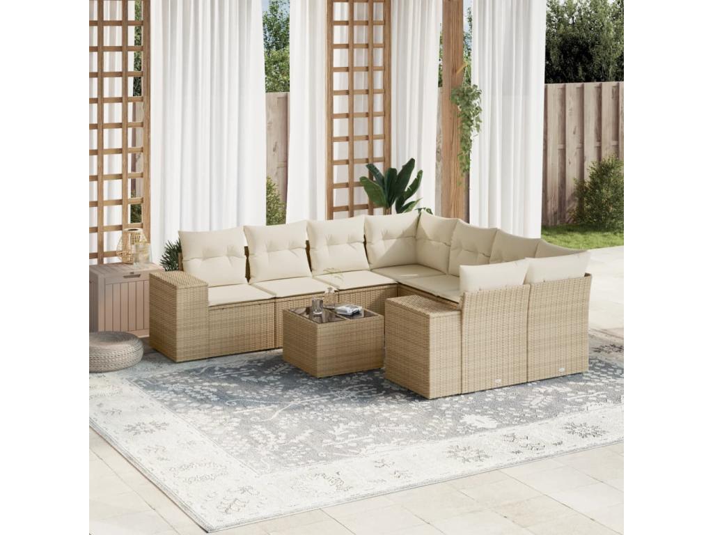 Salon de jardin avec coussins 9 pcs beige résine tressée SHJE21081
