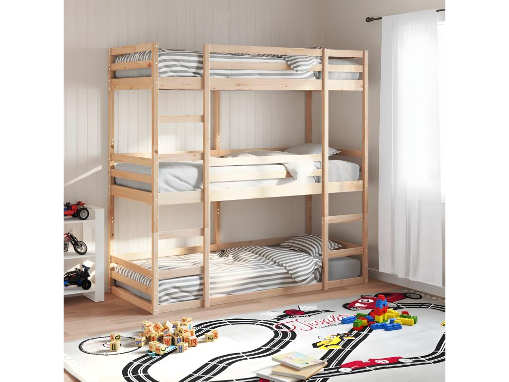 Lit superposé triple 80x200 cm bois de pin massif KFLY52722