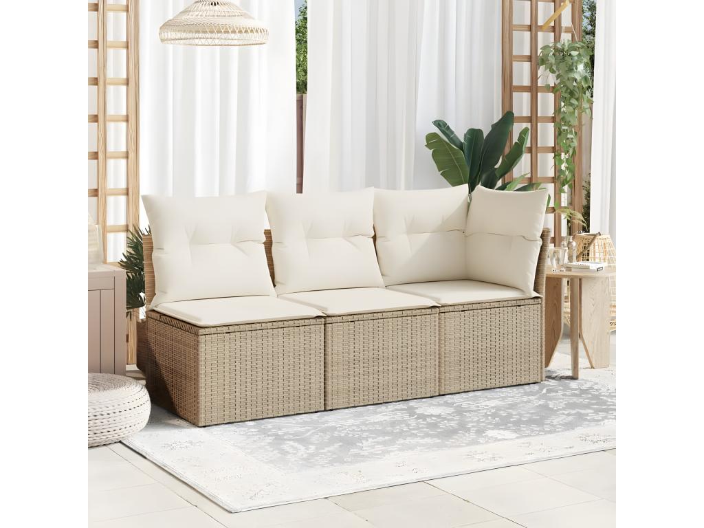 Canapé de jardin avec coussins 3 places beige résine tressée KABT44318