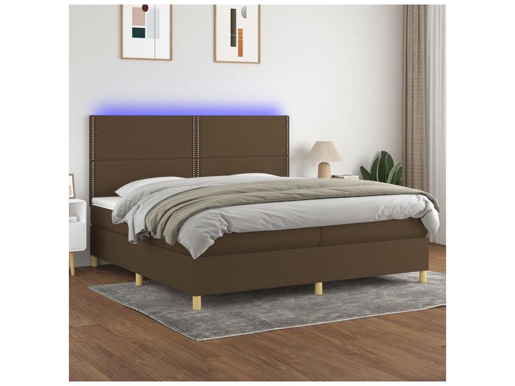 Sommier à Cosymeub de lit matelas et LED Marron foncé 200x200 BQXE85807