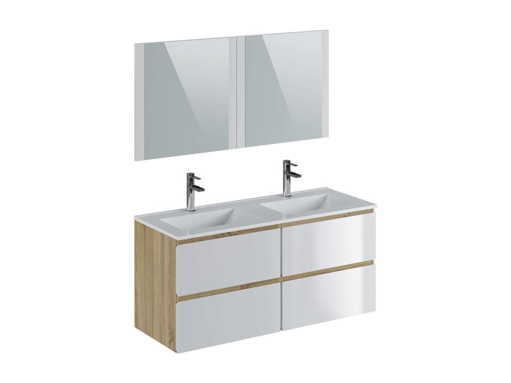 Meuble de salle de bain Artigeo 4 tiroirs 120 cm chêne et blanc T-Artigeo Inclus lavabo et miroir NRTT73209