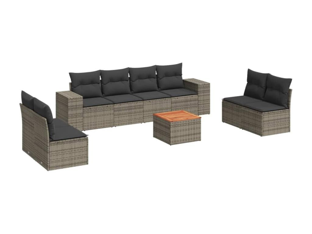 Salon de jardin 9 pcs avec coussins gris résine tressée LGIC29409