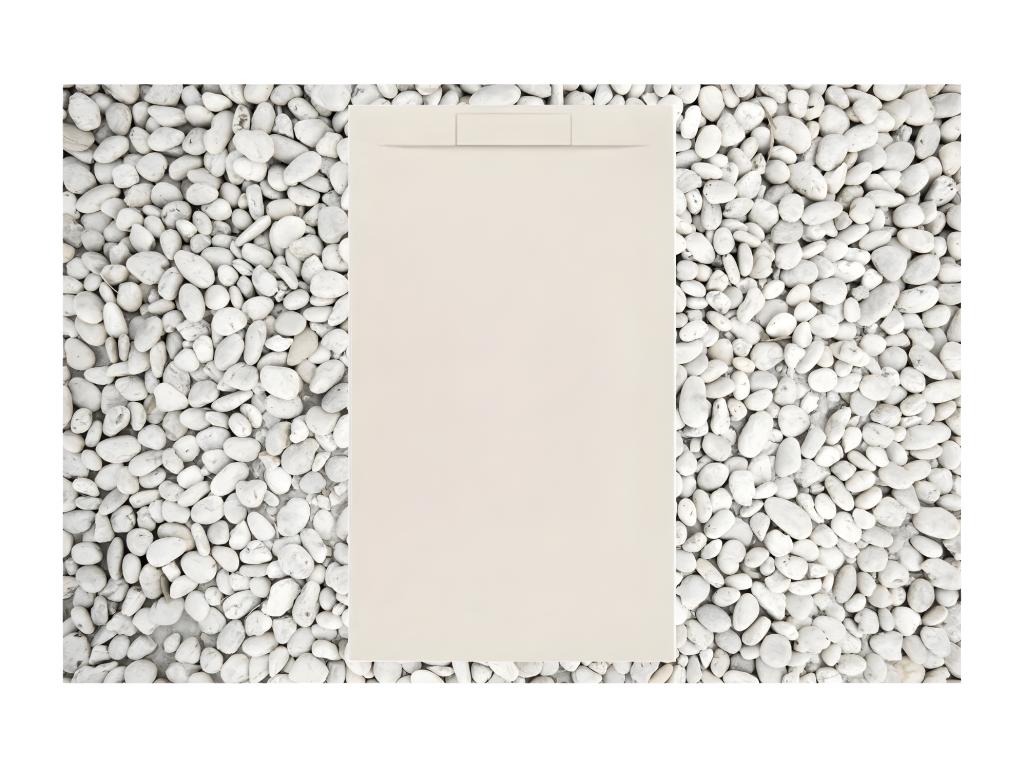 Receveur de douche 75x130 cm Beige Cosymeub PLUS en résine et poudre de marbre avec grille latérale en résine de marbre EDEZ46984