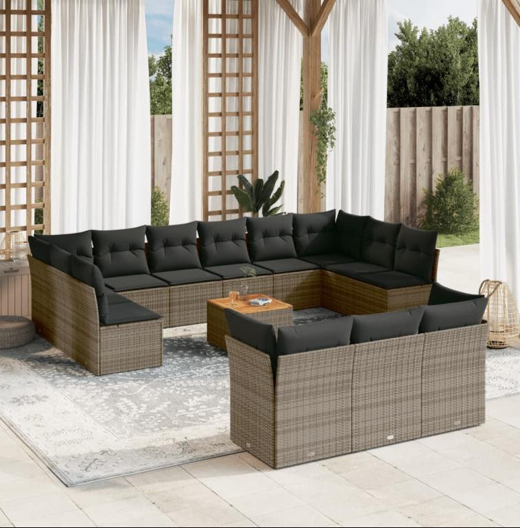 Salon de jardin avec coussins 14 pièces gris résine tressée YSYL90163