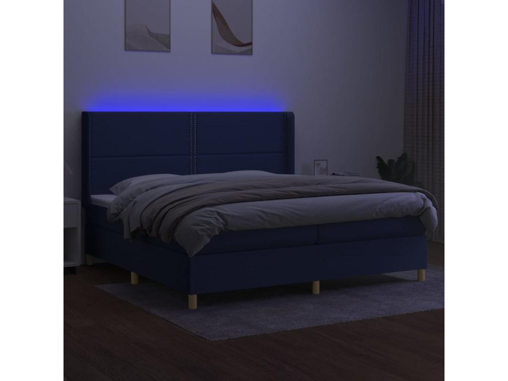 Sommier tapissier et matelas et LED Bleu 200x200 cm Tissu QTZT60090