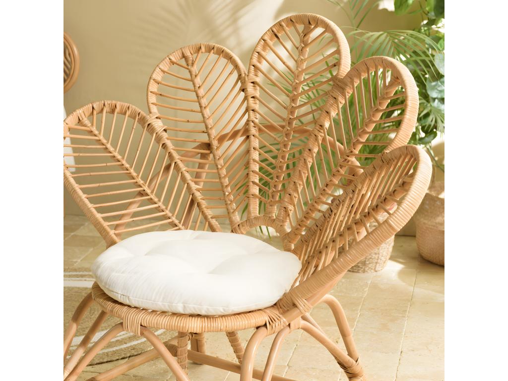 Artigeo - Fauteuil 'fleur' rotin couleur brun miel coussin d'assise blanc Artigeo ULME69452